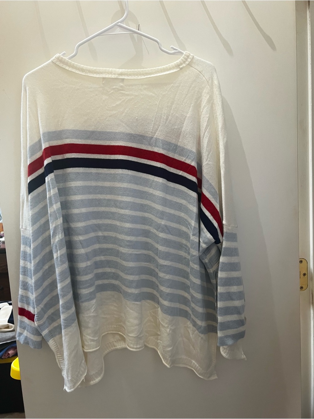 Mersea Striped lightweight Sweater, Red/White/Blue Coastal Nautical- One Size